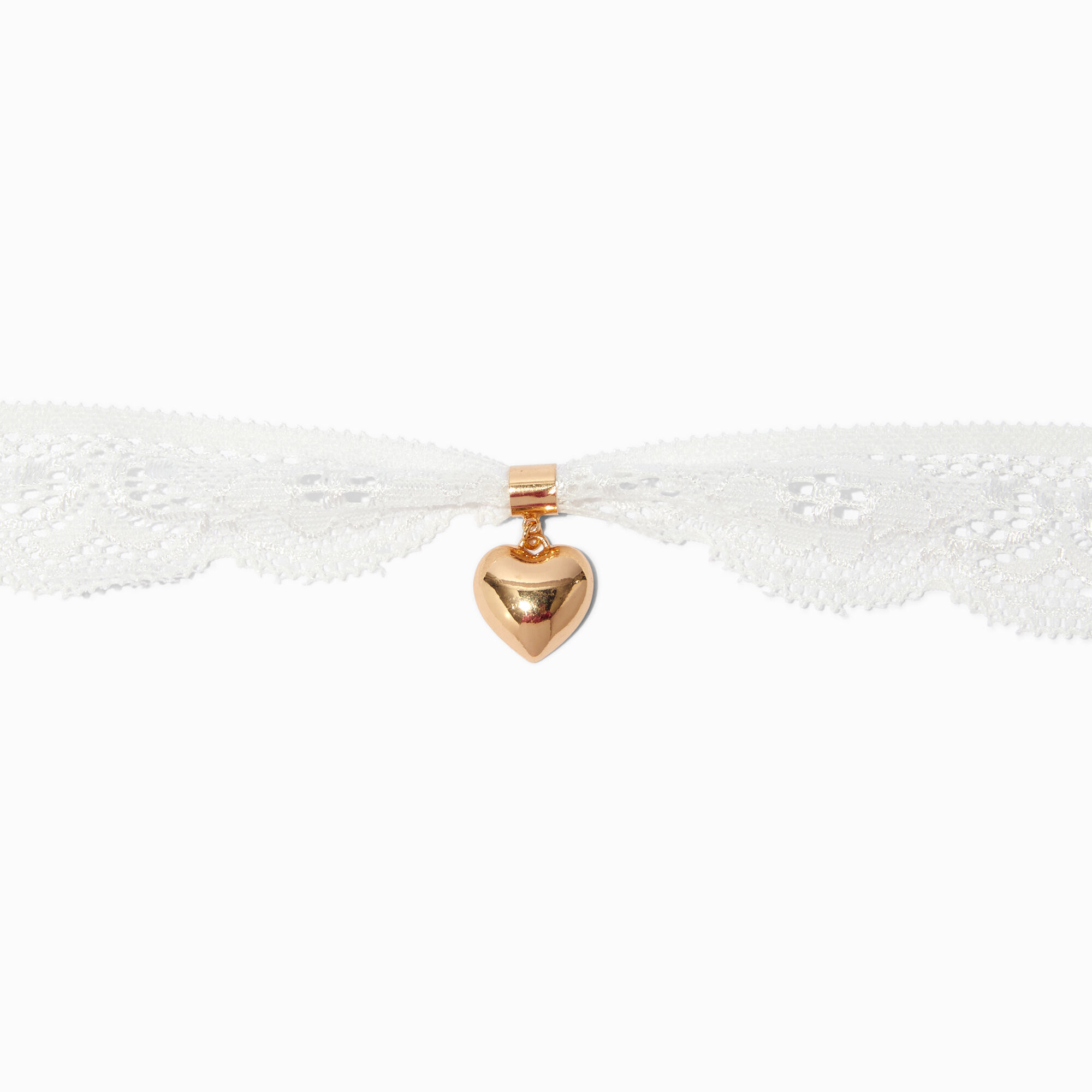 Gold-tone Puffy Heart Lace Necklace,