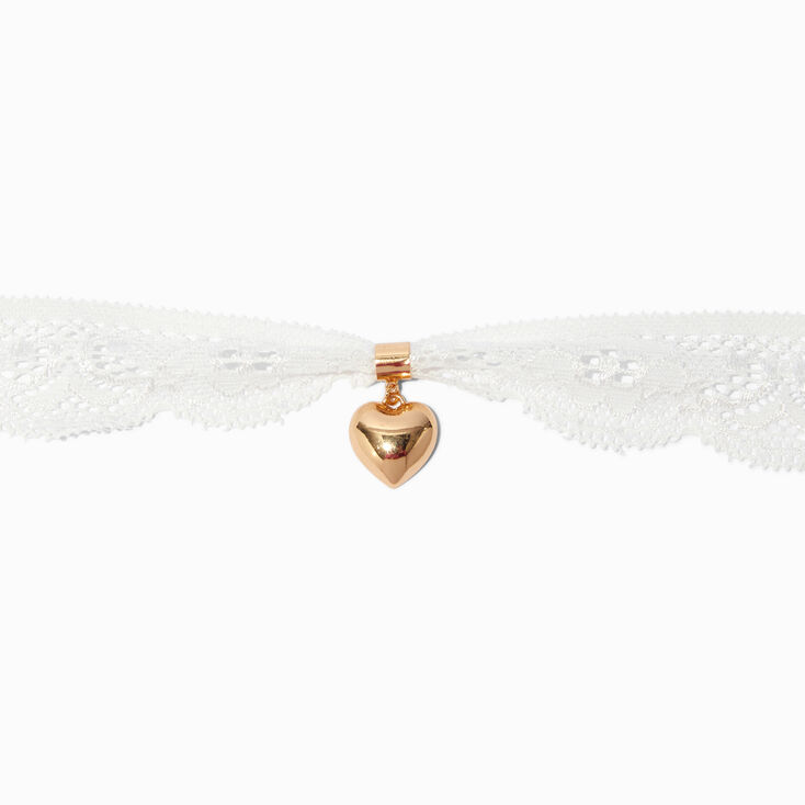 Gold-tone Puffy Heart 14&quot; Lace Necklace,