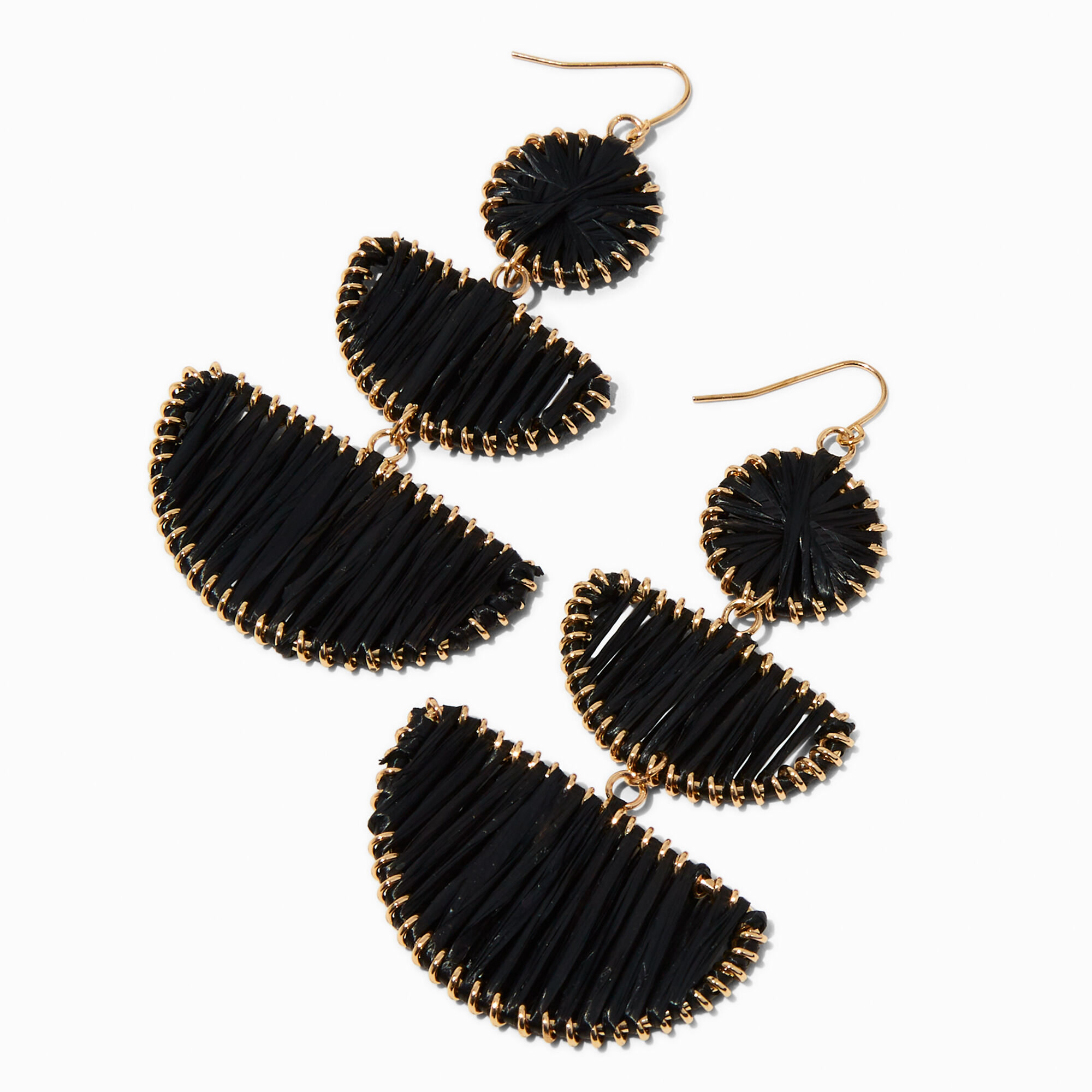 View Claires Half Moon Raffia 3 Drop Earrings Black information