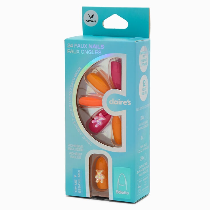 Orange Bear Stiletto Vegan Faux Nail Set - 24 Pack,