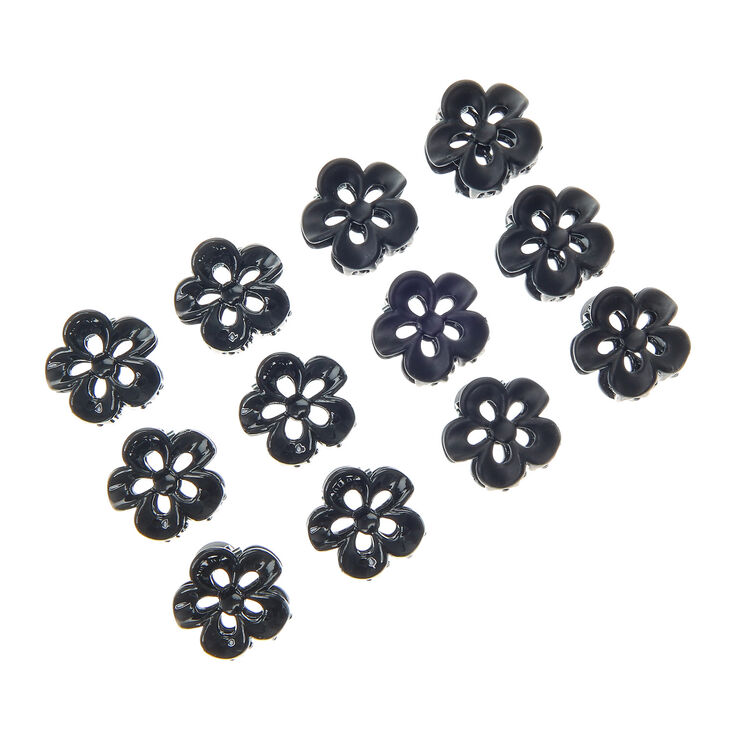 Flower Mini Hair Claws - Black, 12 Pack,
