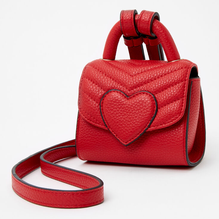 Micro Chevron Quilted Heart Crossbody Bag - Red | Claire's