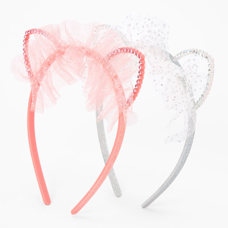 Claire&#39;s Club Pink &amp; Silver Laced Cat Ears Headband -2 Pack,