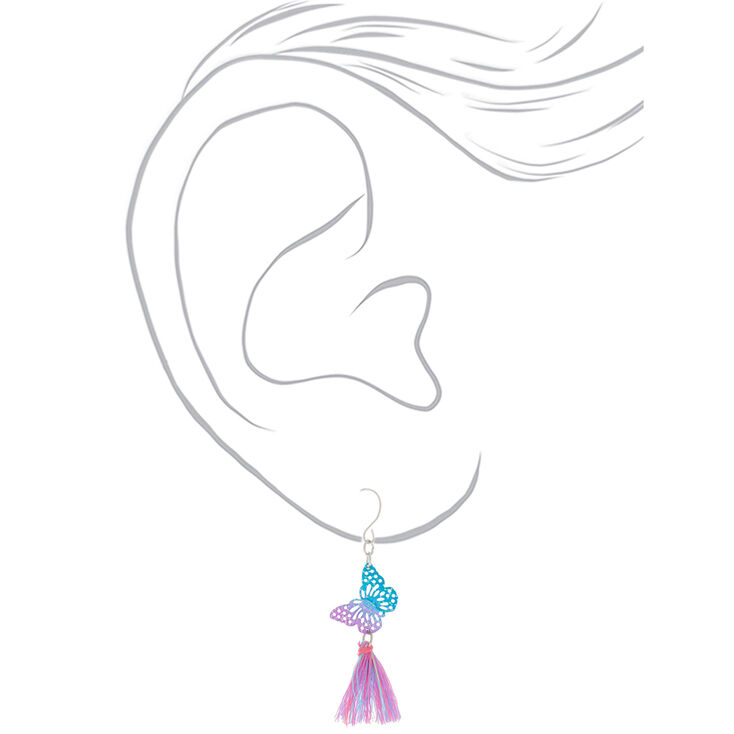 2.5&quot; Glitter Butterfly Tassel Drop Earrings,