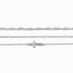 Claire&#39;s Recycled Jewelry Silver-tone Cross Chain Bracelets - 3 Pack,