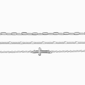 Claire&#39;s Recycled Jewelry Silver-tone Cross Chain Bracelets - 3 Pack,