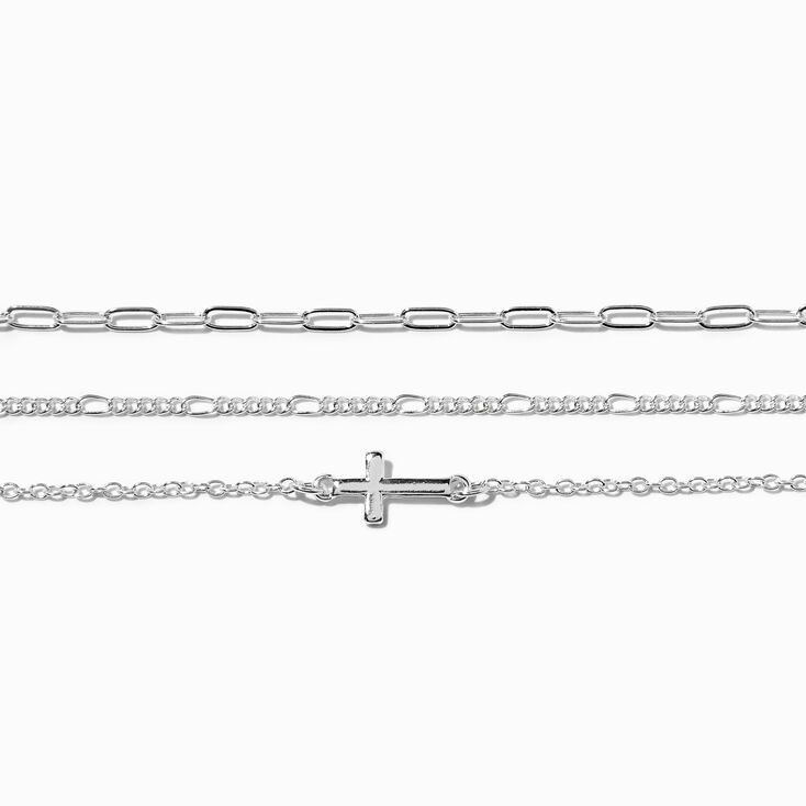 Claire&#39;s Recycled Jewellery Silver-tone Cross Chain Bracelets - 3 Pack,