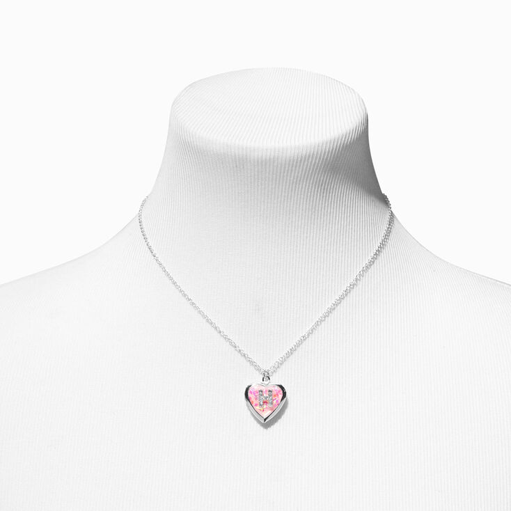 Pink Embellished Initial Glitter Heart Locket Necklace - H,