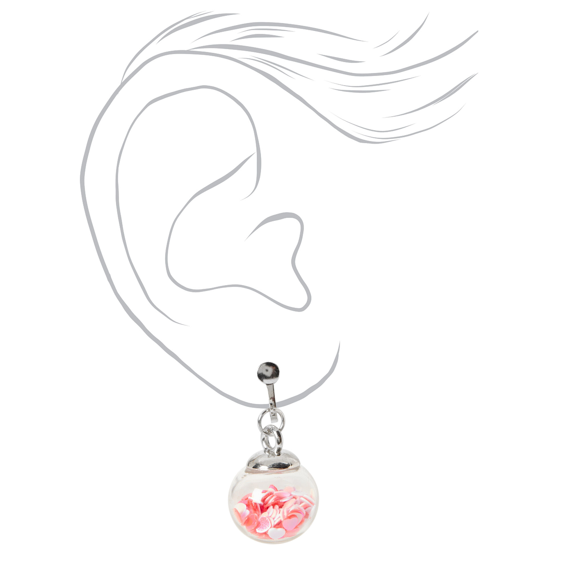 Pendantes à clip avec paillettes mobiles en forme de cœur 2,5 cm couleur argentée,