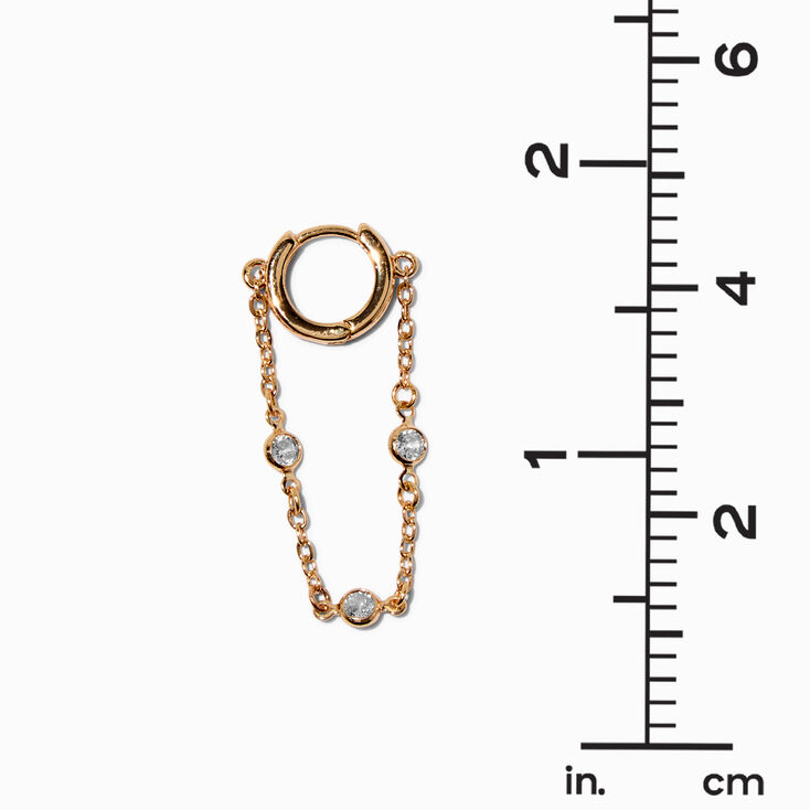 Gold-tone Cubic Zirconia Stacked Dangle Huggie Hoop Earrings,