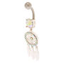 Silver-tone 14G Iridescent Stone Dreamcatcher Belly Ring,