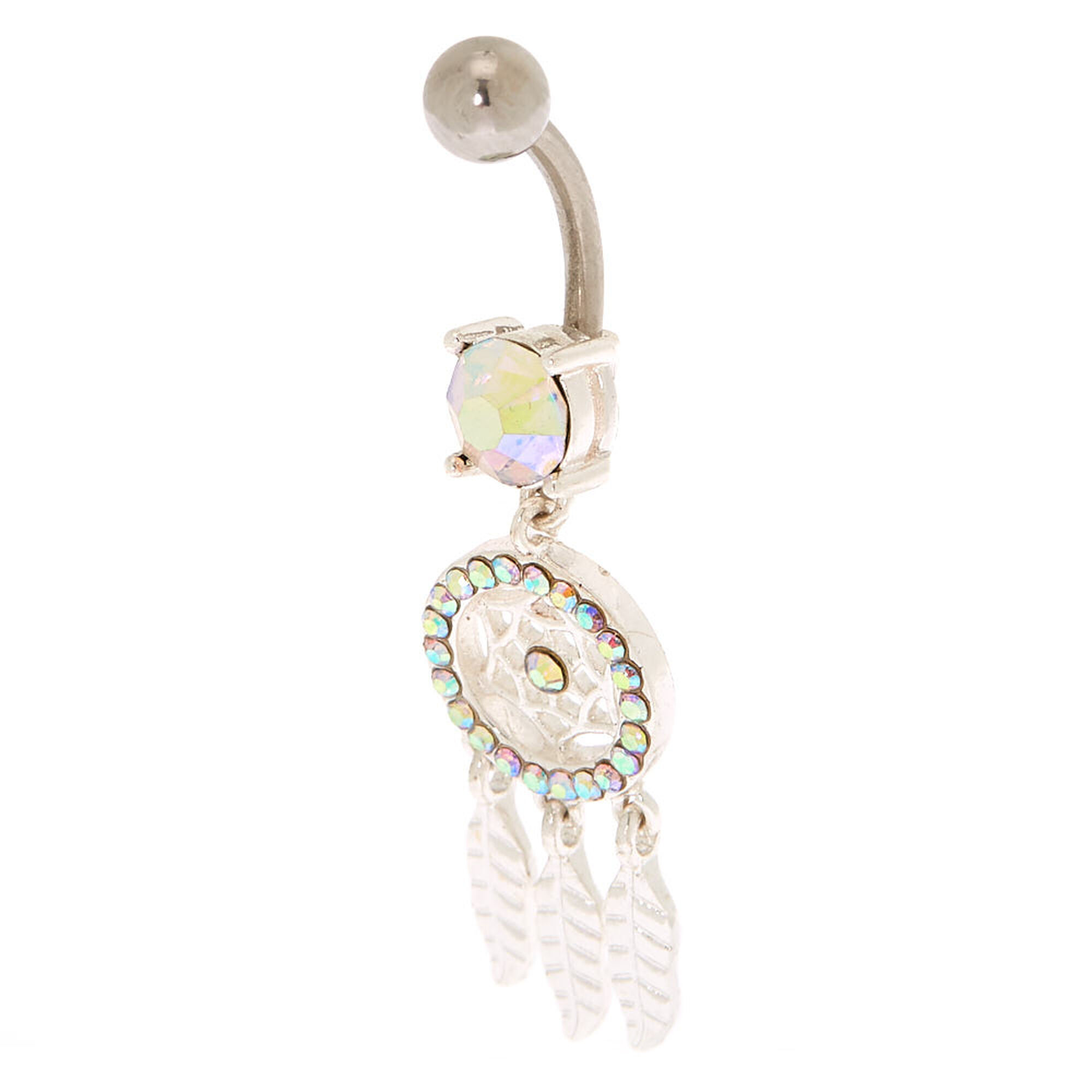 View Claires Tone 14G Iridescent Stone Dreamcatcher Belly Ring Silver information