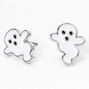 Silver Ghost Stud Earrings - White,