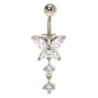 Silver-tone Cubic Zirconia 14G Crystal Butterfly Belly Ring,