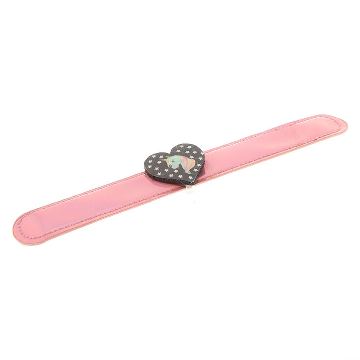 Bracelet enrouleur c&oelig;ur et licorne holographique rose,