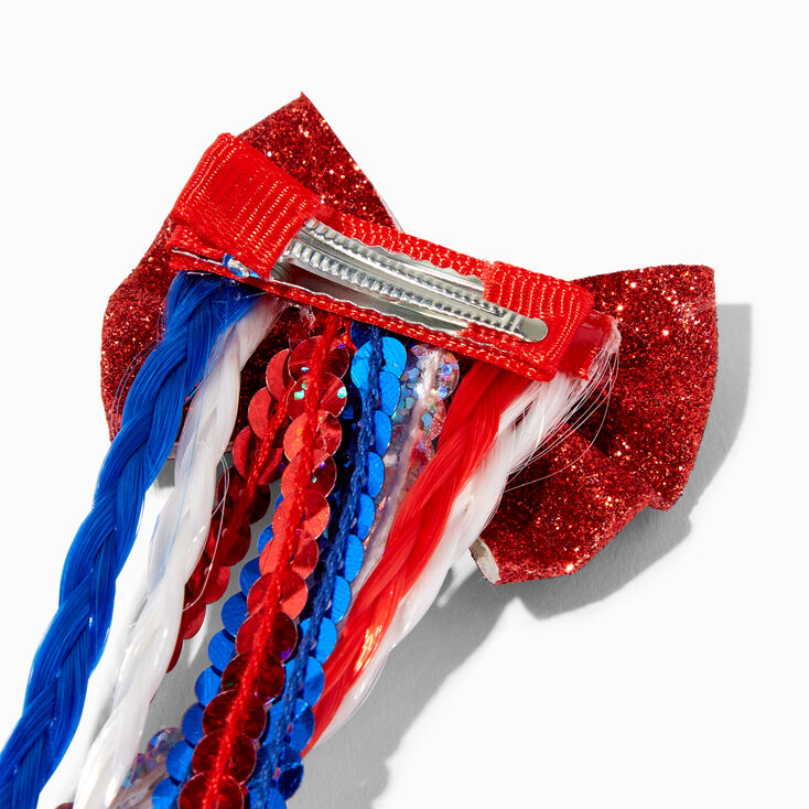 Red, White, &amp; Blue Sequin Faux Hair Bow Clip,