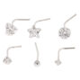 22G Sterling Silver Cubic Zirconia Mixed Nose Studs - 6 Pack,