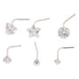 Sterling Silver 22G Mixed Cubic Zirconia Nose Studs - 6 Pack,