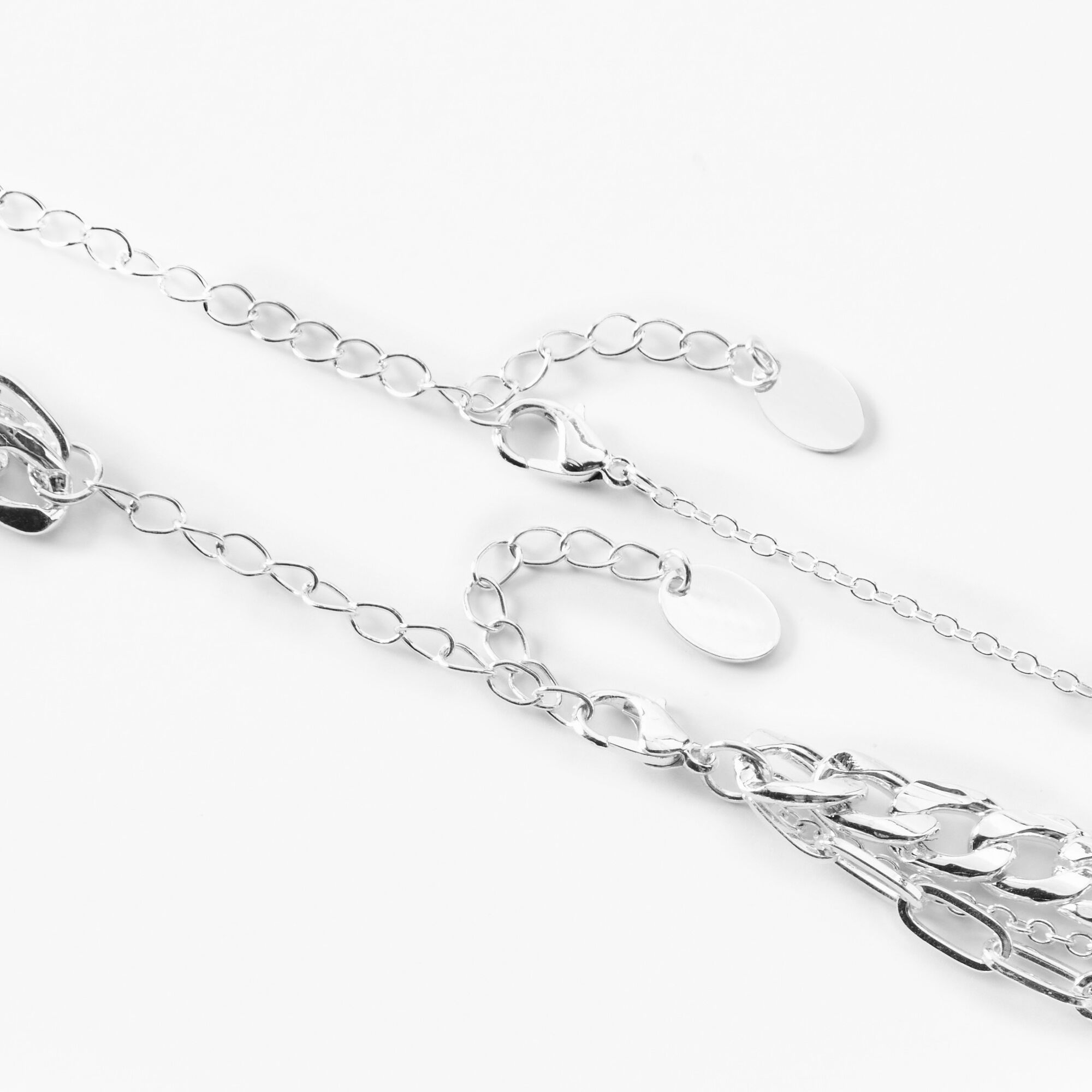 Silver Woven Chain & Dice Multi Strand Necklace Set - 2 Pack,