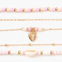 Gold Disc Seashell Chain Bracelets - Pink, 5 Pack,