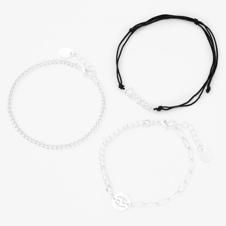 Silver Zodiac Bracelet Set - 3 Pack, Cancer,