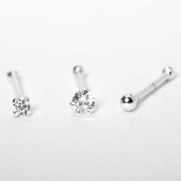 Sterling Silver 22G Nose Studs - 3 Pack,