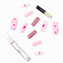 Pink Polka Dot Heart Long Square Vegan Faux Nail Set - 24 Pack,