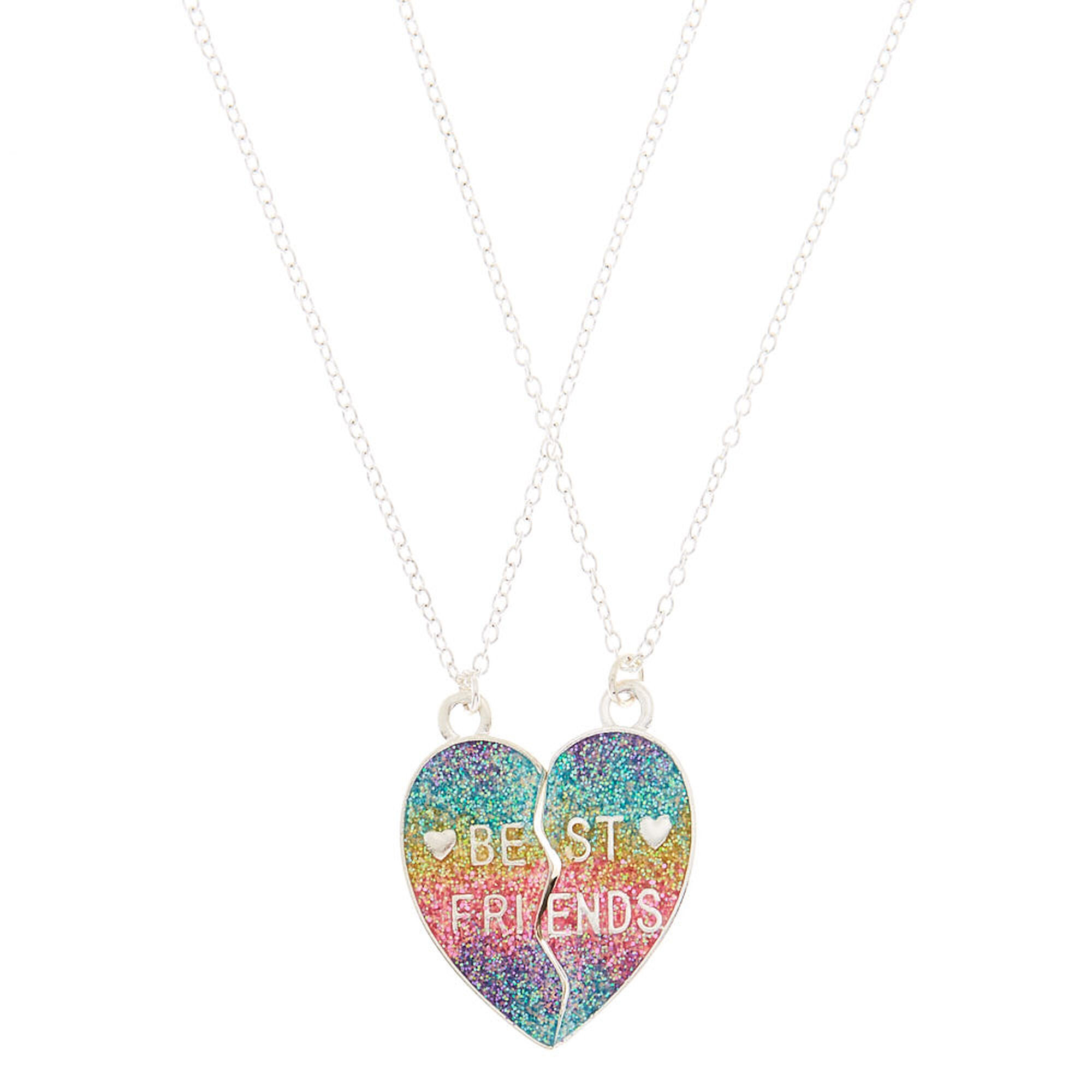 Best Friends Rainbow Heart Glitter Pendant Necklaces - 2 Pack | Claire's