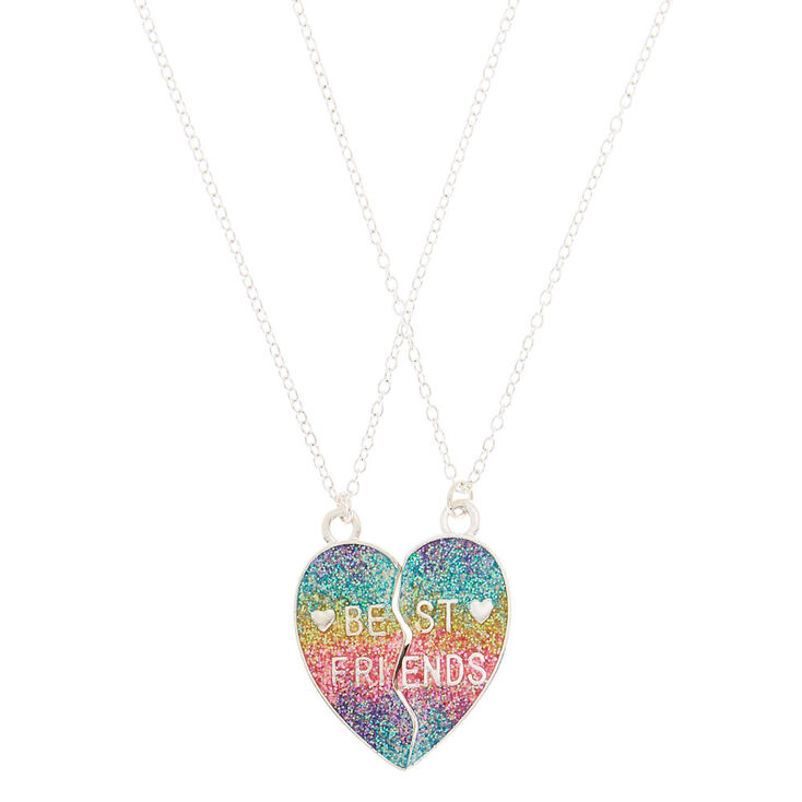 Best Friends Rainbow Heart Glitter Pendant Necklaces - 2 Pack,