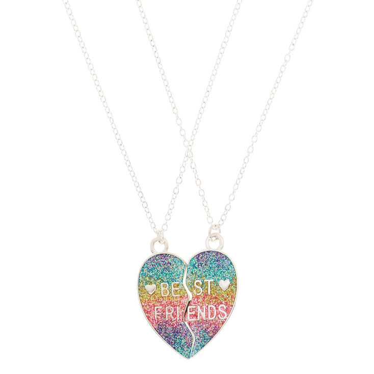 Claire's Lot de 2 colliers best friends à pendentif cœur arc-en-ciel pailleté