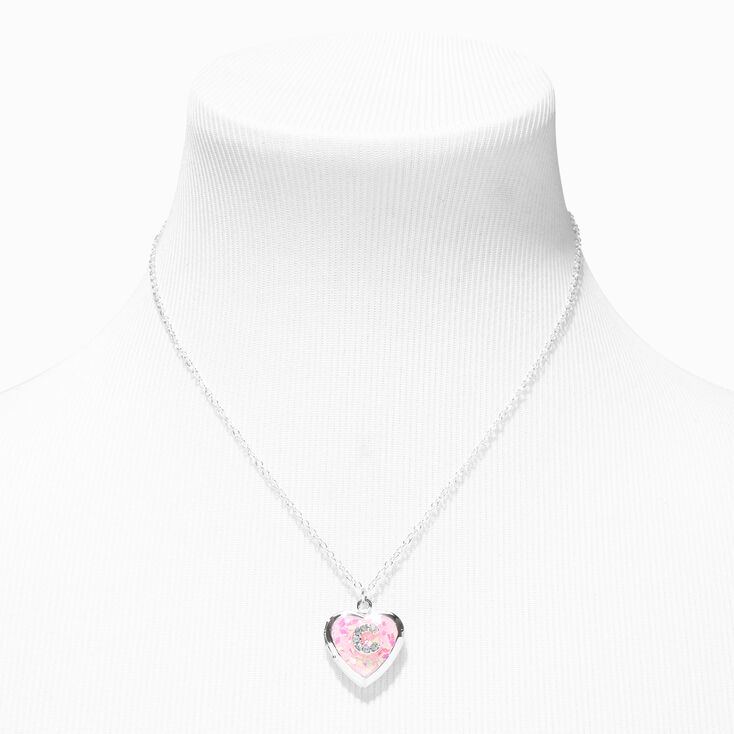 Pink Embellished Initial Glitter Heart Locket Necklace  - C,