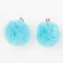 Silver 1.5&quot; Pom Pom Clip-On Drop Earrings - Teal,