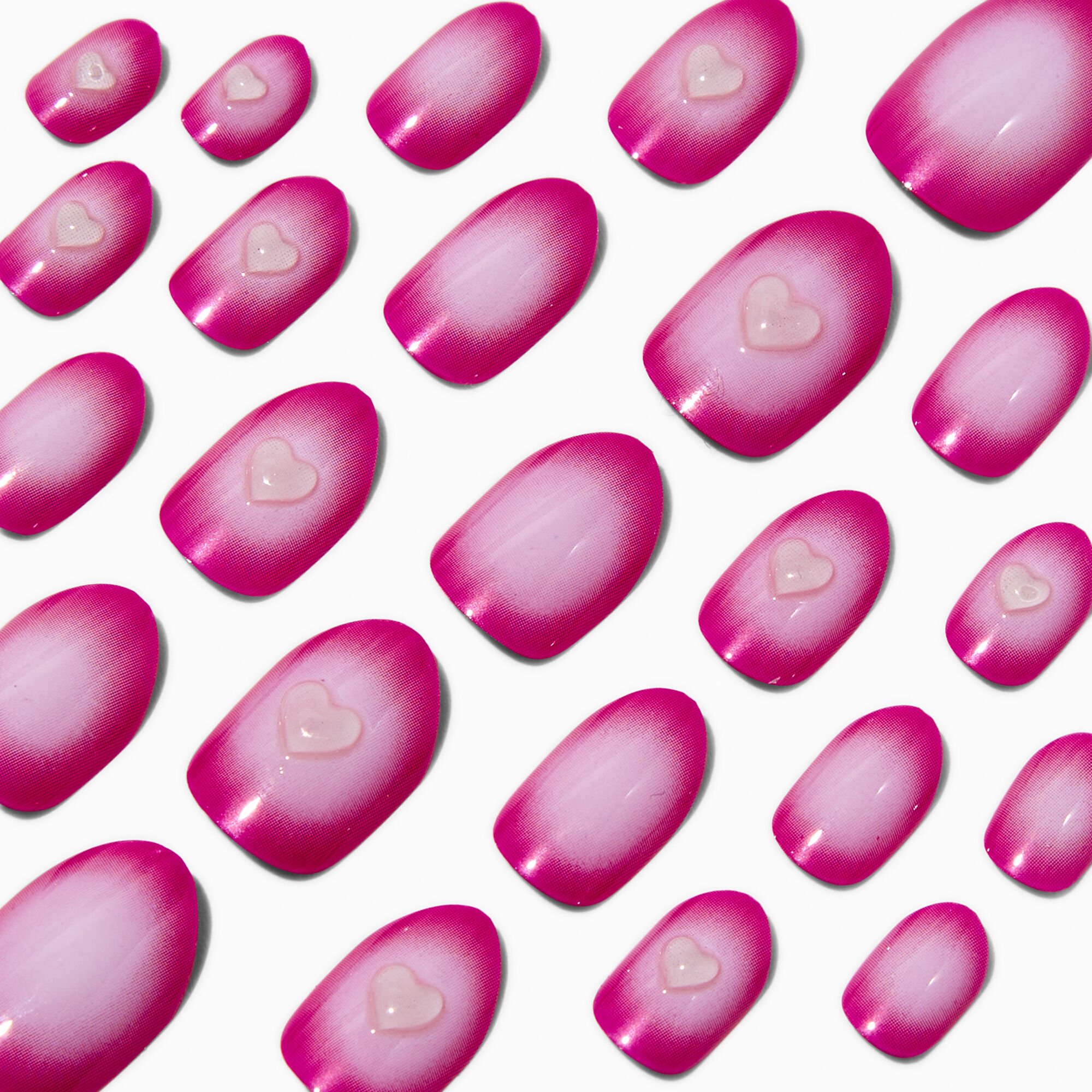 Pink Radiating Heart Stiletto Press On Vegan Faux Nail Set - 24 Pack,