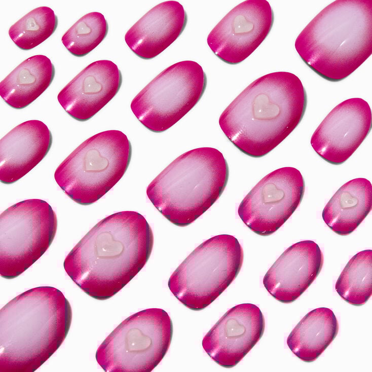 Pink Radiating Heart Stiletto Press On Vegan Faux Nail Set - 24 Pack,