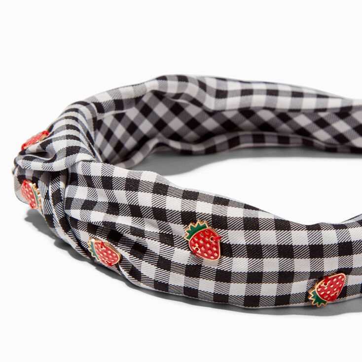 Strawberry Gingham Knotted Headband,