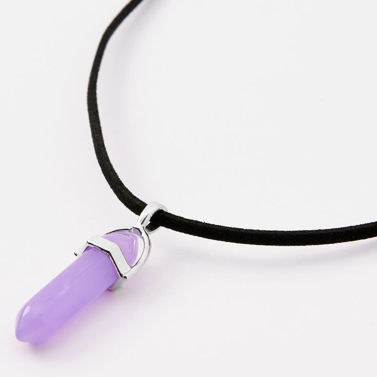 Purple Glow In The Dark Mystical Gem Pendant Black Cord Necklace,