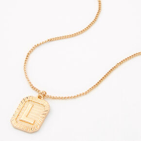 Gold Initial Rectangle Medallion Pendant Necklace - L,