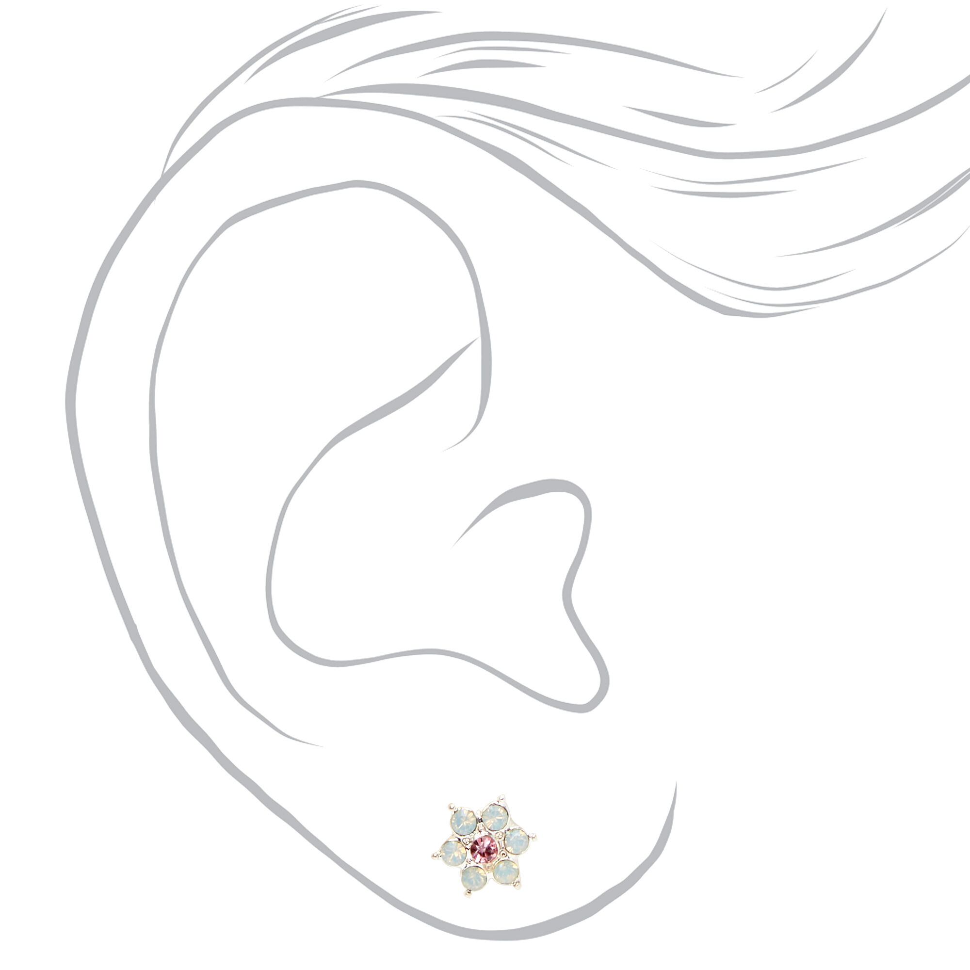 Clous d'oreilles assortis fleurs et strass - Lot de 9,