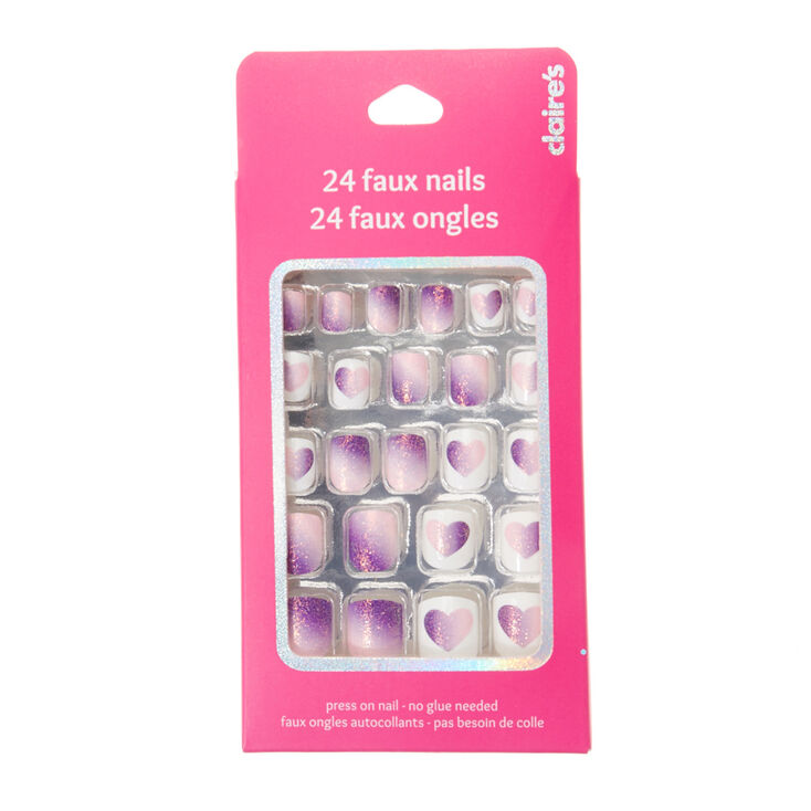 Lot de 24 faux ongles &agrave; paillettes rose et violet,