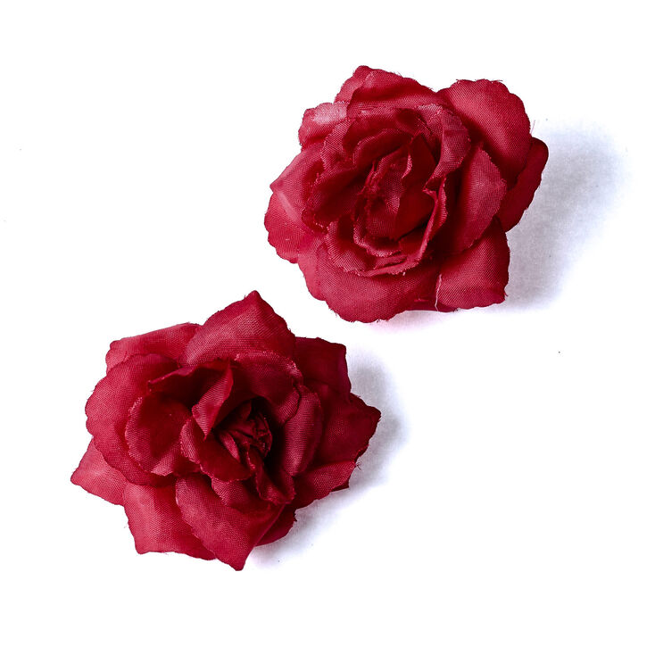 Rose Flower Hair Clips - Red, 2 Pack,