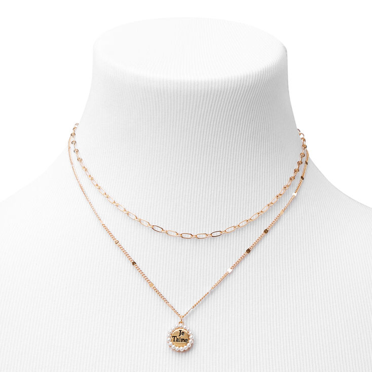 Gold Je T&#39;aime Multi Strand Pendant Necklace,