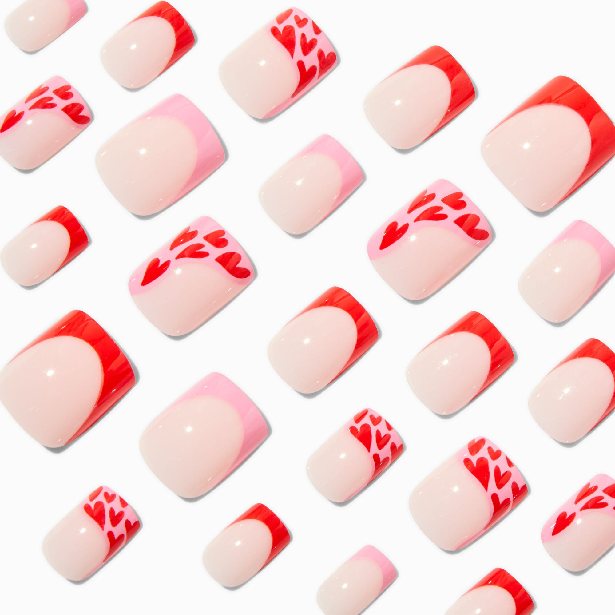 Red Heart French Tip Square Vegan Faux Nail Set - 24 Pack,