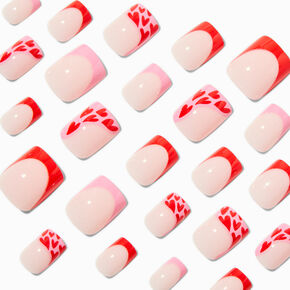 Red Heart French Tip Square Vegan Faux Nail Set - 24 Pack,