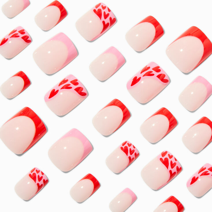 Red Heart French Tip Square Vegan Faux Nail Set - 24 Pack,