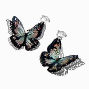 Black Filigree Butterfly 3D Clip-On Drop Earrings,