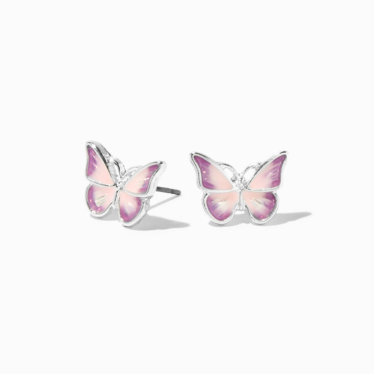 Pink &amp; Purple Ombr&eacute; Butterfly Stud Earrings,