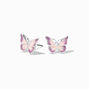 Silver Ombr&eacute; Pink &amp; Purple Butterfly Stud Earrings,