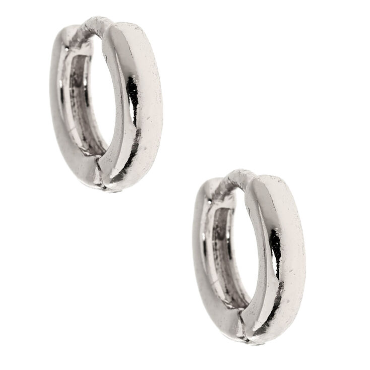 Silver 10MM Huggie Hoop Earrings | Claire's US