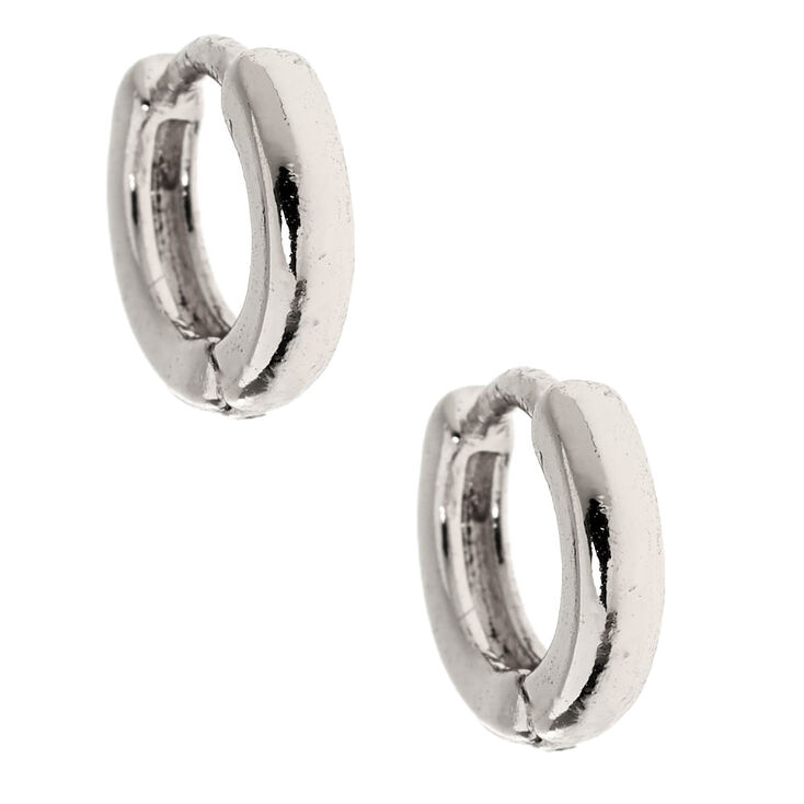 Silver 10MM Huggie Hoop Earrings,