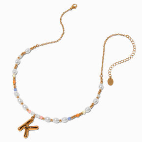 Gold-tone Bubble Initial Pastel Beaded Pendant Necklace - K,